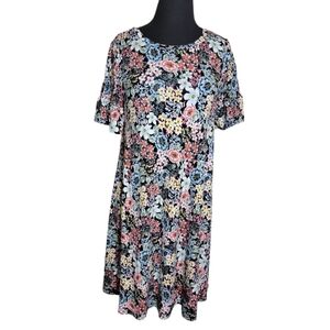 Loft floral shift dress size small smocked short sleeve casual dress